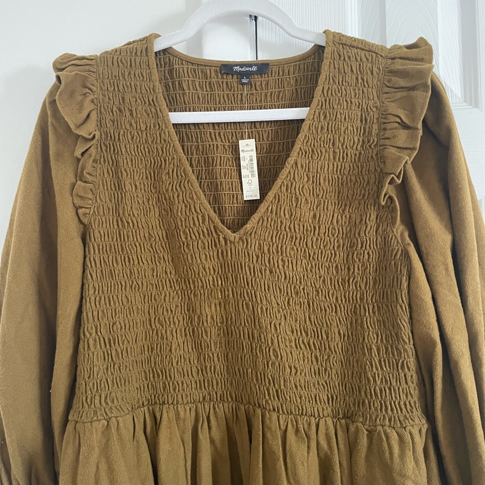 NWT Madewell Flannel Lucie V-Neck Smocked Mini Dress Thanksgiving Fall - Picture 6 of 9